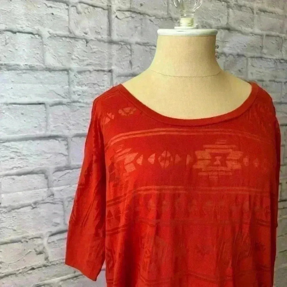 Old Navy Orange Oversized T Shirt with Burnout Aztec Tribal Print Size: Small - Picture 3 of 14
